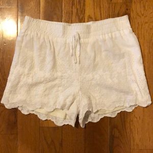 White eyelet embroidered drawstring shorts